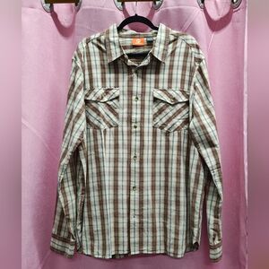 Merrell Tan Red Plaid Button Up Shirt Sz XXL